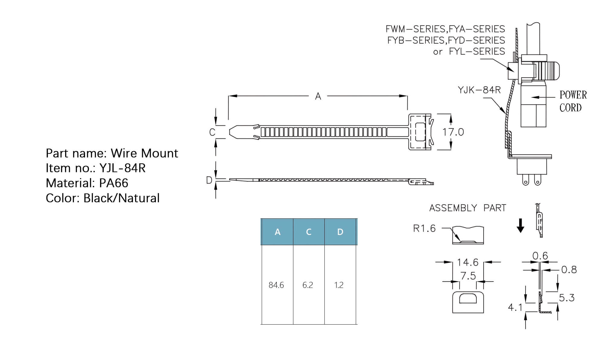 Plastic Wire Mount YJL-84R